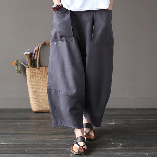 Big Pockets Ankle-length Casual Loose Trouser Women Johnature 4882689 - Tokyo Fashion