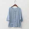 Button Pockets Loose Casual Blouses Vintage T-Shirts & Tops Women Johnature 4915058 - Tokyo Fashion