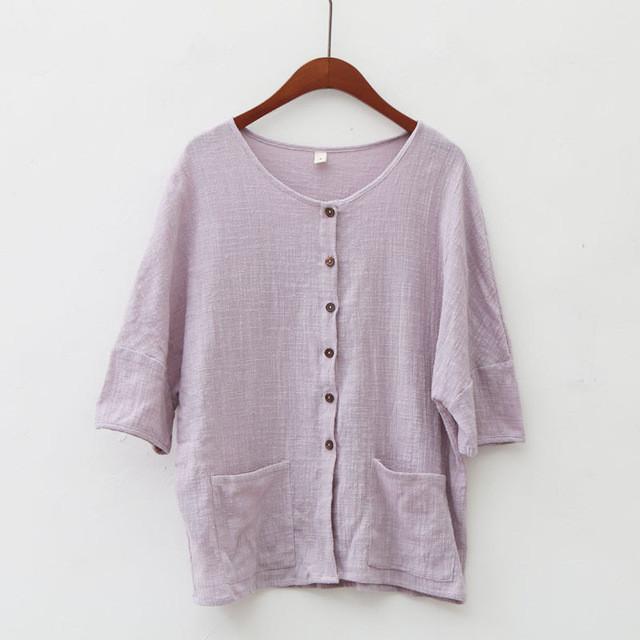 Button Pockets Loose Casual Blouses Vintage T-Shirts & Tops Women Johnature 4915058 - Tokyo Fashion