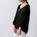 Asymmetric Sweep Vintage Loose Linen Shirt Women Johnature 1672591 - Tokyo Fashion