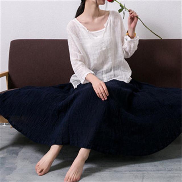 Asymmetric Sweep Vintage Loose Linen Shirt Women Johnature 1672591 - Tokyo Fashion