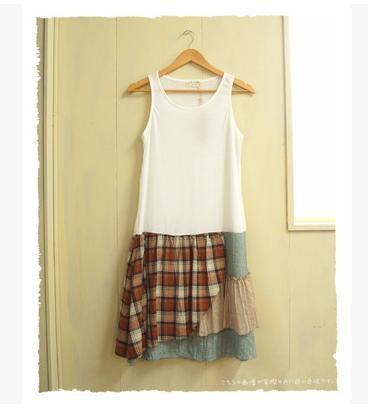 Bottoming Patchwork Cotton Dress Women Johnature 1253097 - Tokyo Fashion