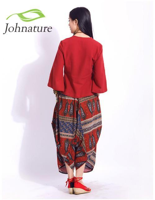 Breathable Bohemian Printing Floral Comfort Pants Women Johnature 2630075 - Tokyo Fashion