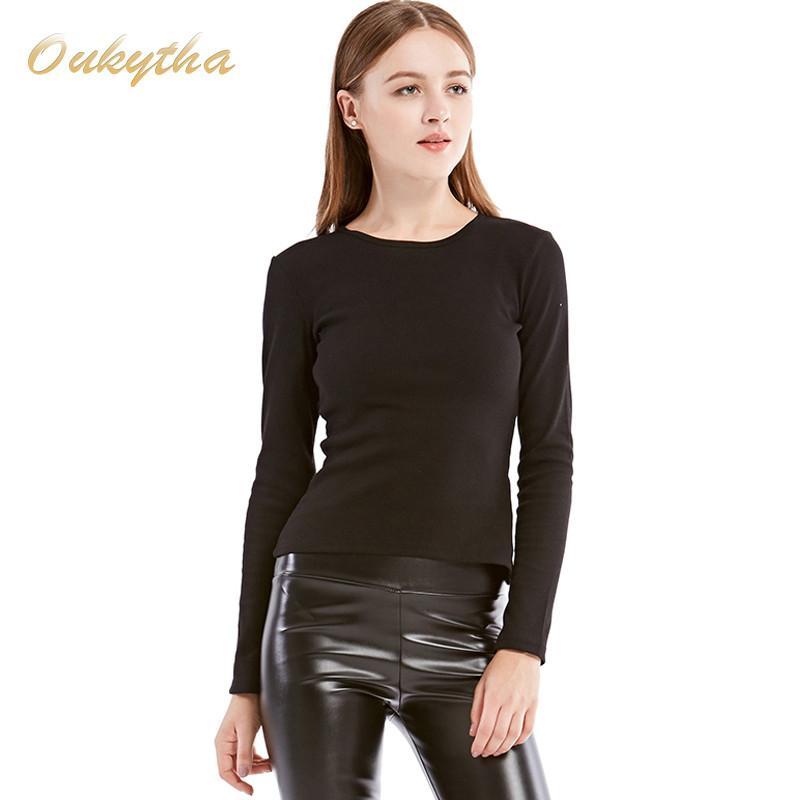 Blouses & Shirts Autumn Female Black Color O-neck Long Sleeve T-Shirt Slim Sexy Backless Back Women Oukytha S15079 - Tokyo Fashion