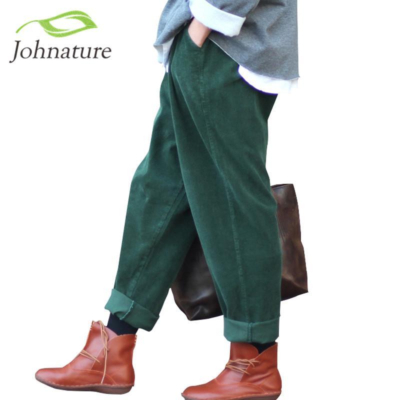 Autumn Casual Thicken Elastic Waist Loose Pleated Trousers Women Johnature 2651493 - Tokyo Fashion