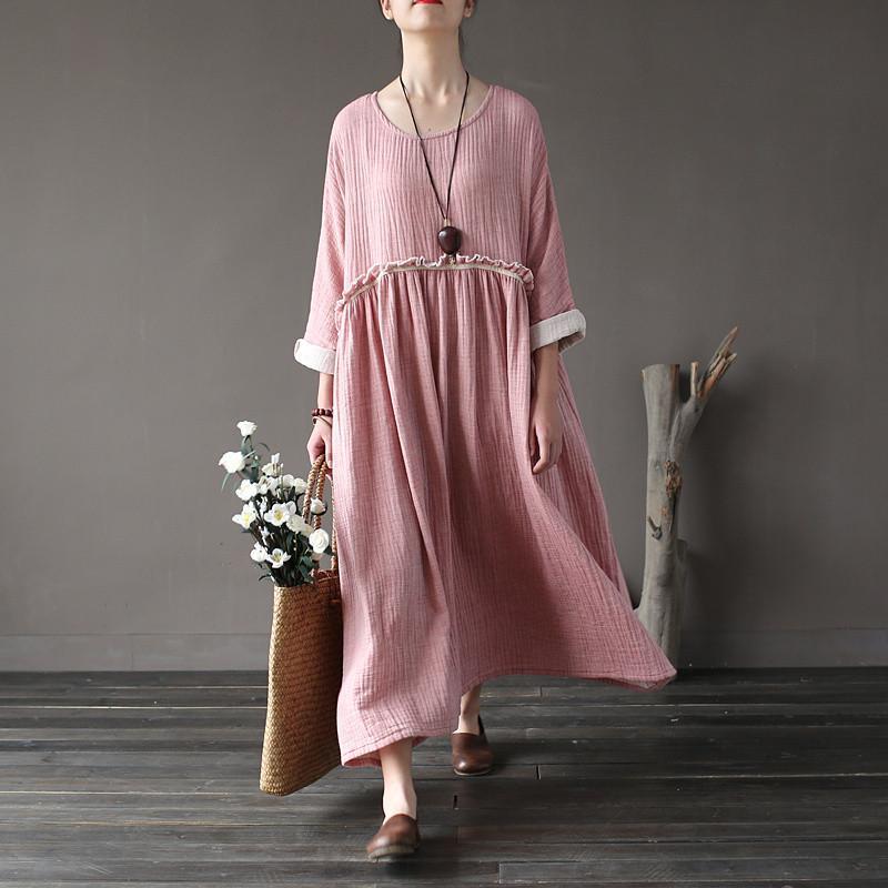 Asymmetrical Loose Vintage Women Dress Women Johnature 6454869 - Tokyo Fashion