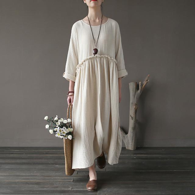 Asymmetrical Loose Vintage Women Dress Women Johnature 6454869 - Tokyo Fashion