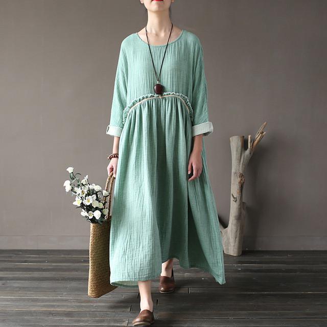 Asymmetrical Loose Vintage Women Dress Women Johnature 6454869 - Tokyo Fashion
