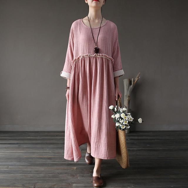 Asymmetrical Loose Vintage Women Dress Women Johnature 6454869 - Tokyo Fashion