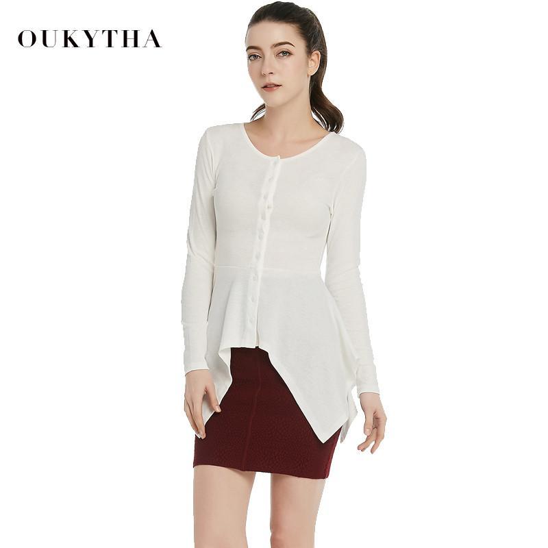 Blouse & Shirts Korean Slim Cotton Black Coat Ladies Designer Irregular Long sleeve Women Oukytha T15150 - Tokyo Fashion