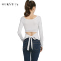Blouses & Shirts Shirt O-Neck Women T Shirt Backless Bind Bowknot Tops Woman Long Sleeve Autumn Women Oukytha Q15351 - Tokyo Fashion