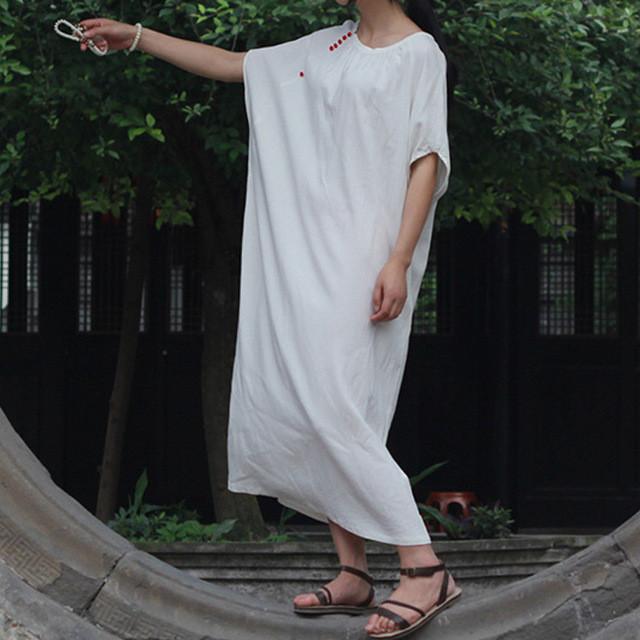 Bat Sleeve Vintage Fold Loose Plus Size Dresses Women Johnature 7402632 - Tokyo Fashion