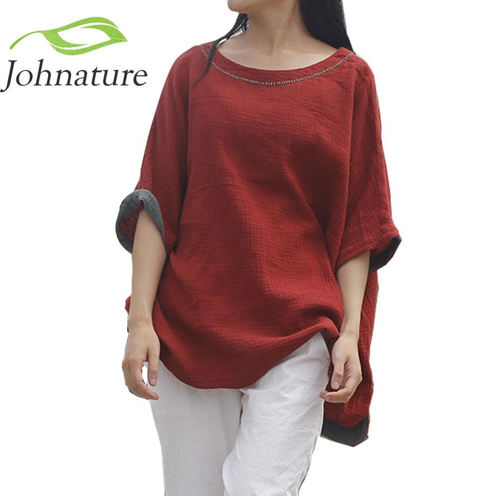 Bat Sleeve O-Neck Loose Solid Color T-Shirts & Tops Women Johnature 7420631 - Tokyo Fashion