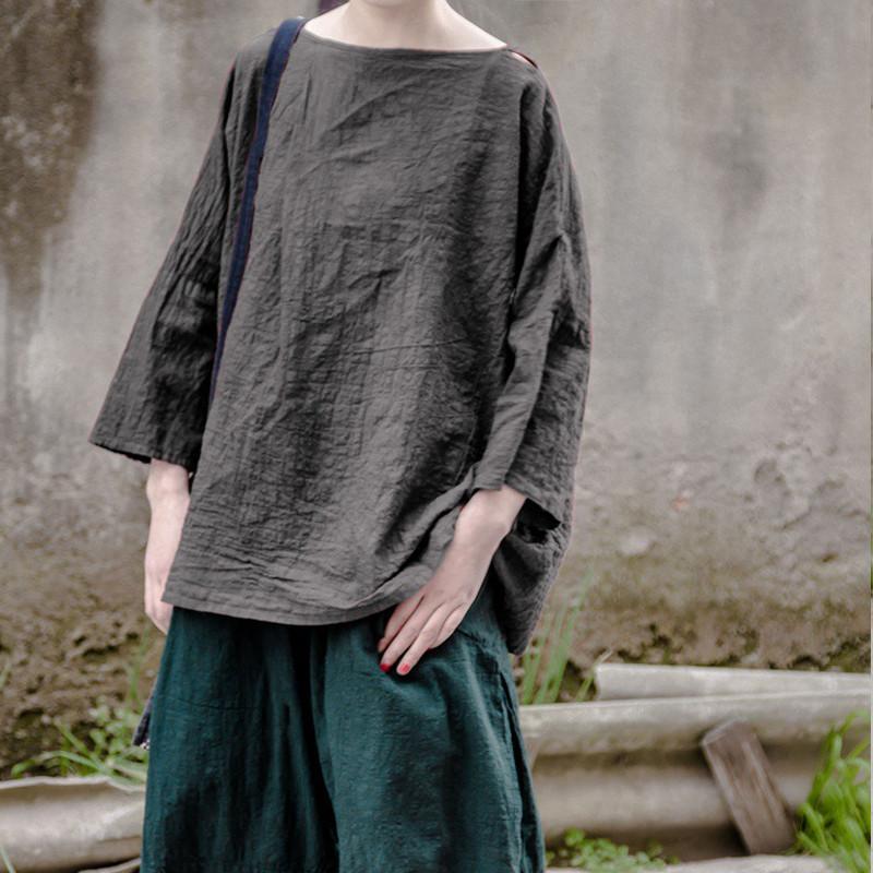 Brief Seven Sleeve Loose Vintage T-Shirts & Tops Women Johnature 7422534 - Tokyo Fashion