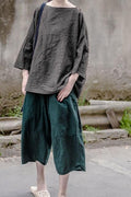 Brief Seven Sleeve Loose Vintage T-Shirts & Tops Women Johnature 7422534 - Tokyo Fashion