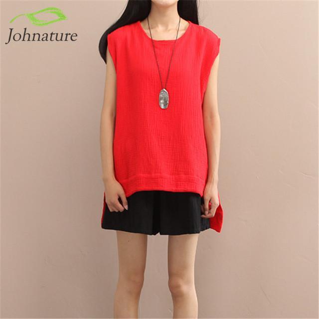 Asymmetric Length Literary New Vintage Sleeveless Vest Women Johnature 7424518 - Tokyo Fashion