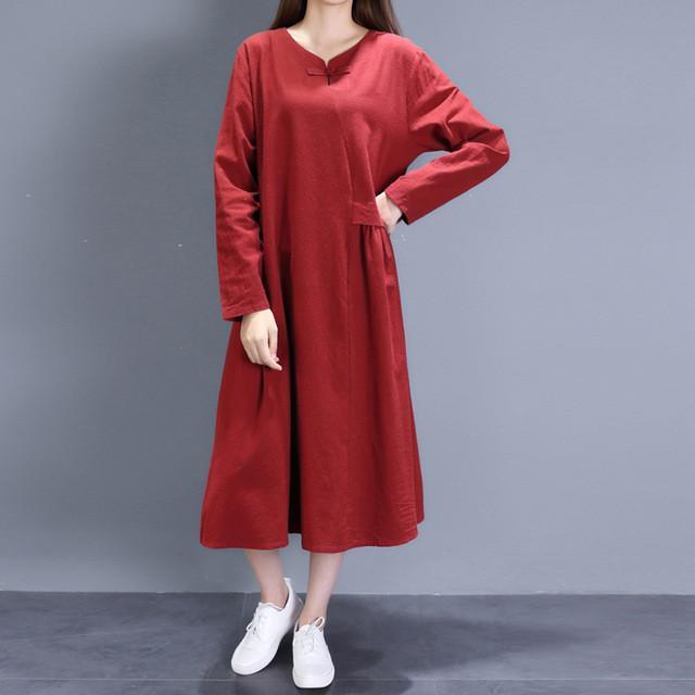 Button Vintage Brief Loose Casual Dress Women Johnature 7424619 - Tokyo Fashion