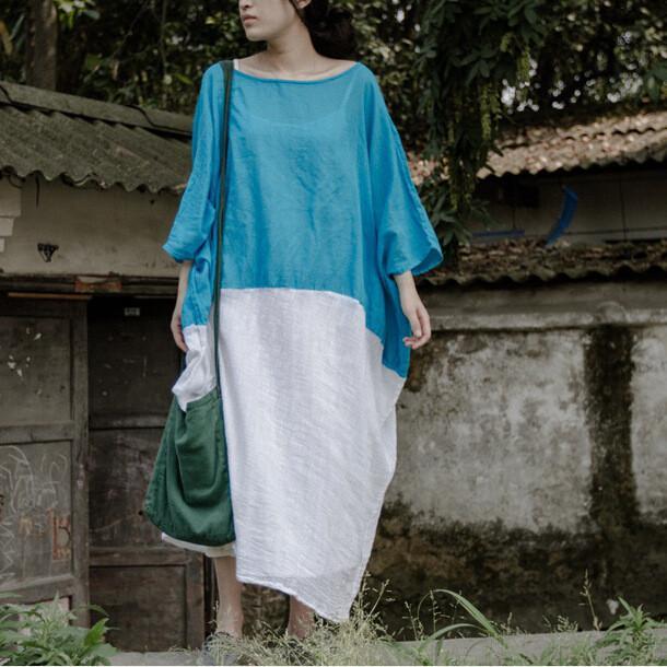 Batwing Sleeve Solid Three Quarter Sleeve Dress Women Johnature 6311246 - Tokyo Fashion